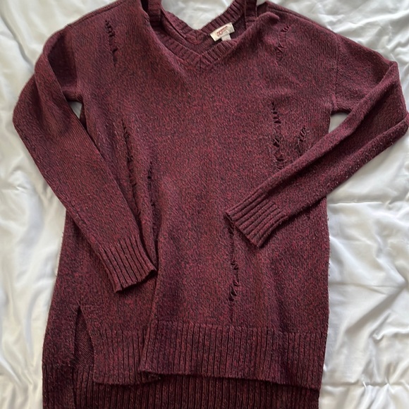 Maroon/Black Tunic Sweater with distressing - Picture 1 of 5
